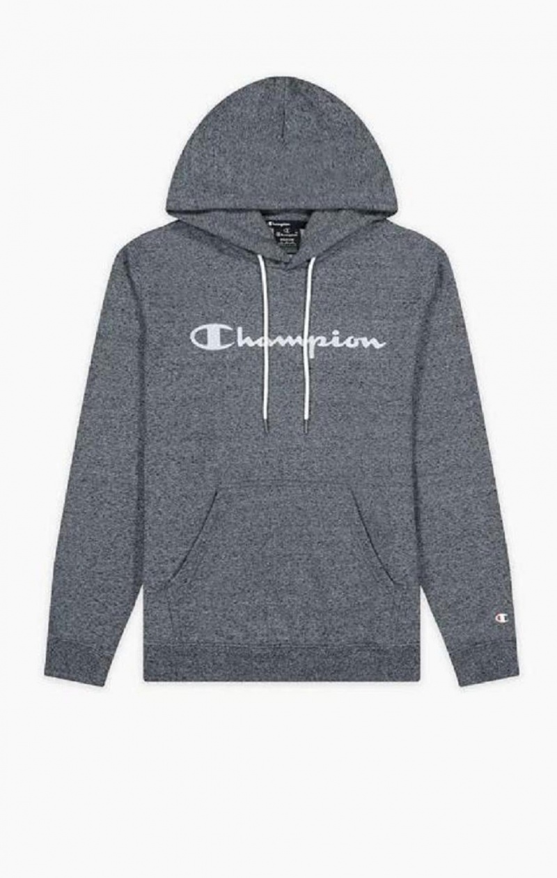 Champion Mesh Effect Script Logo Hoodie Hettegenser Herre Mørke Grå | 9472-DRAFU