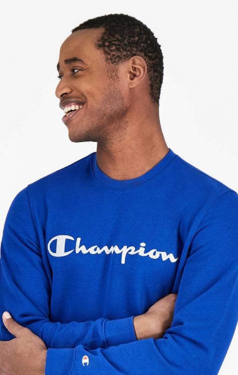 Champion Mesh Effect Script Logo Sweatshirt Gensere Herre Blå | 8792-WLFKV