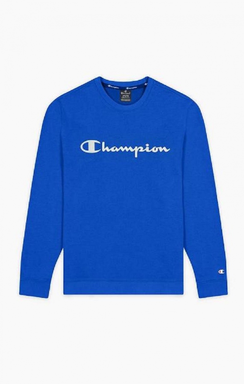 Champion Mesh Effect Script Logo Sweatshirt Gensere Herre Blå | 8792-WLFKV