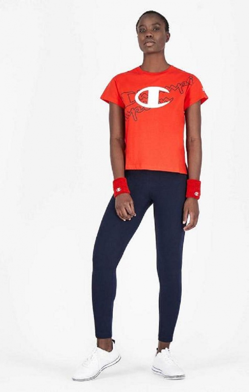 Champion Multi Logo Cropped T-Shirt T-skjorte Dame Rød | 4972-BAHKP