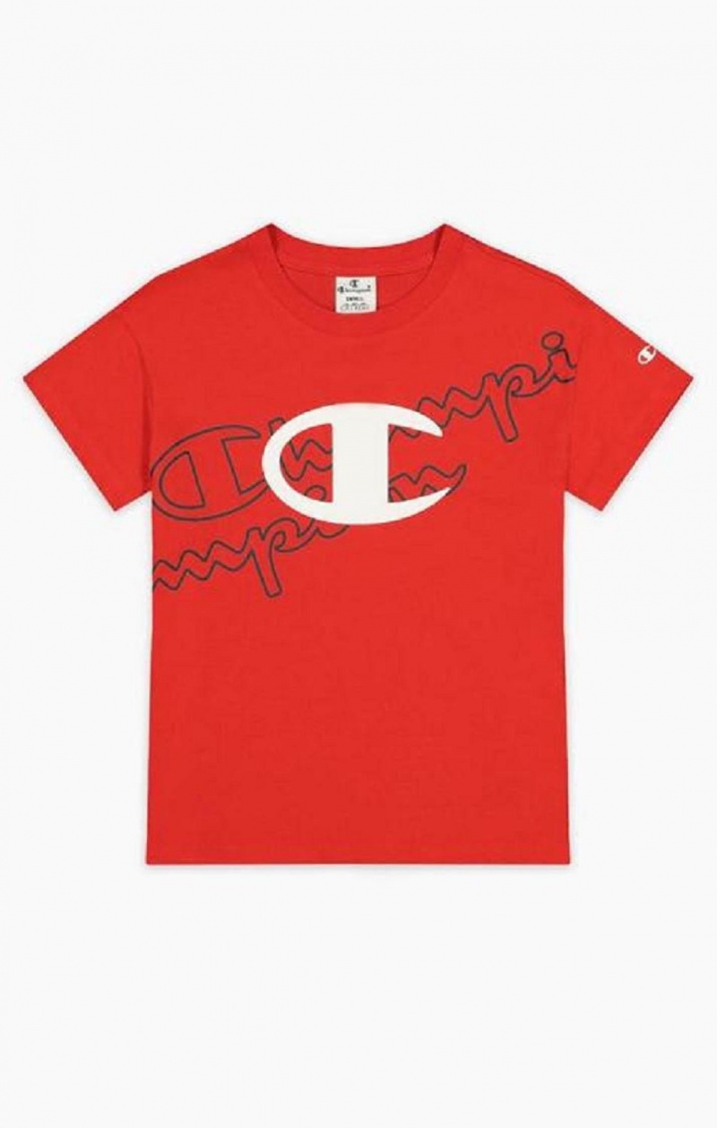 Champion Multi Logo Cropped T-Shirt T-skjorte Dame Rød | 4972-BAHKP