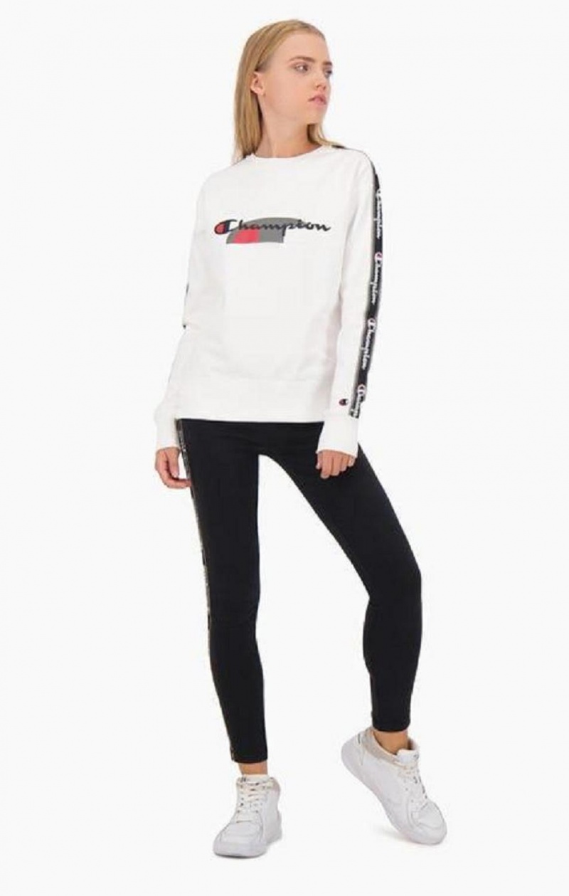 Champion Multi Logo Jacquard Tape Sweatshirt Gensere Dame Hvite | 8063-TFQVW