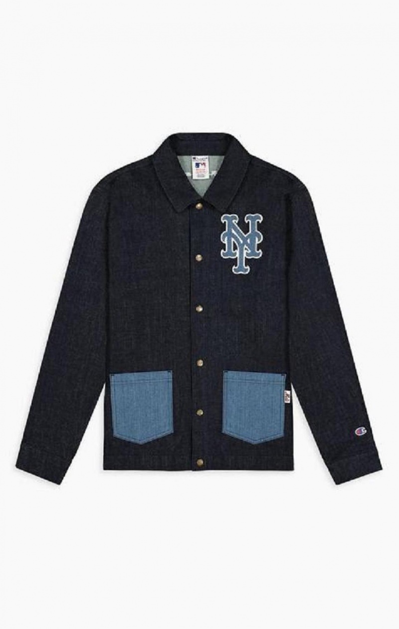 Champion New York MLB Denim Coach Jacket Jakker Herre Mørke Blå | 1537-GNRLB