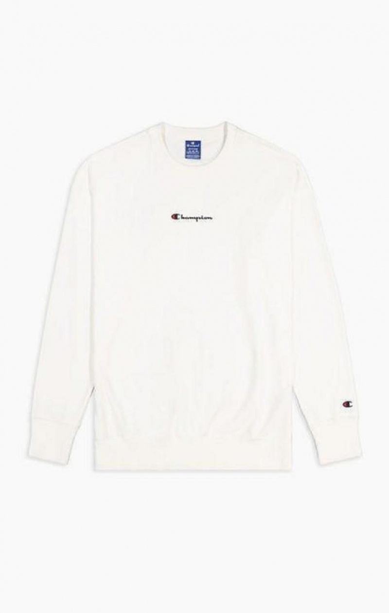 Champion Oversized Script Logo Print Sweatshirt Gensere Herre Hvite | 2901-MASJY