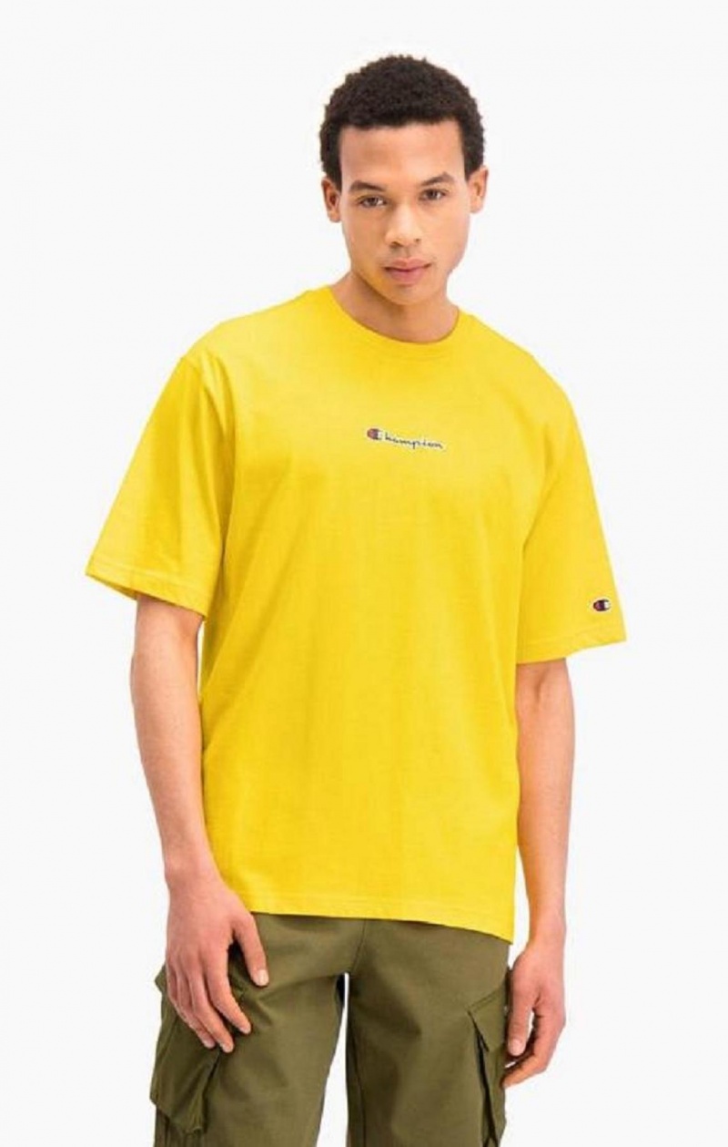 Champion Oversized Script Logo Print T-Shirt T-skjorte Herre Gull | 2904-SILPU