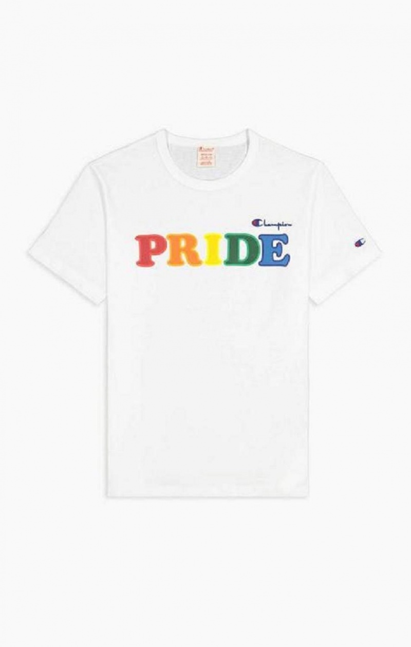 Champion PRIDE C Logo Crew Neck T-Shirt T-skjorte Dame Hvite | 8064-MXITY