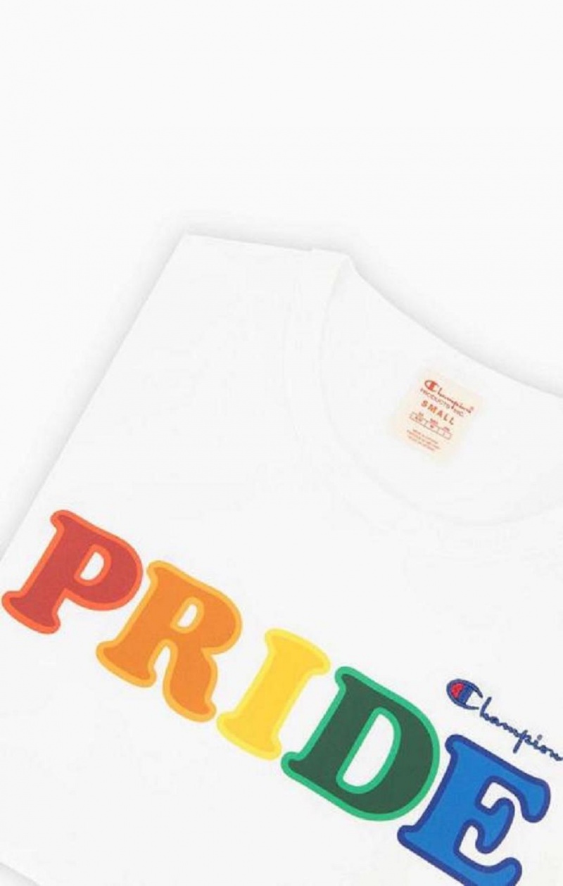 Champion PRIDE C Logo Crew Neck T-Shirt T-skjorte Dame Hvite | 8064-MXITY