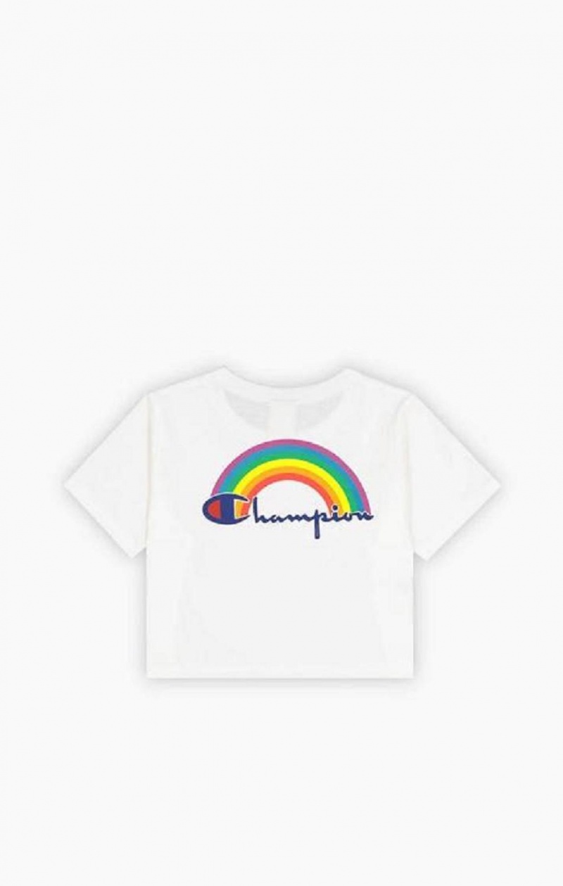 Champion PRIDE Crew Neck Cropped T-Shirt T-skjorte Dame Hvite | 0197-YZVRN