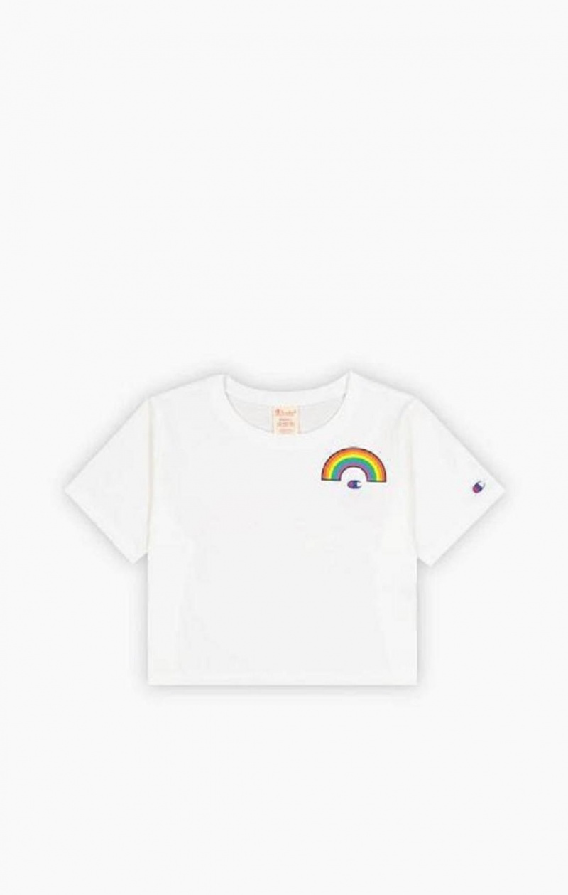 Champion PRIDE Crew Neck Cropped T-Shirt T-skjorte Dame Hvite | 0197-YZVRN