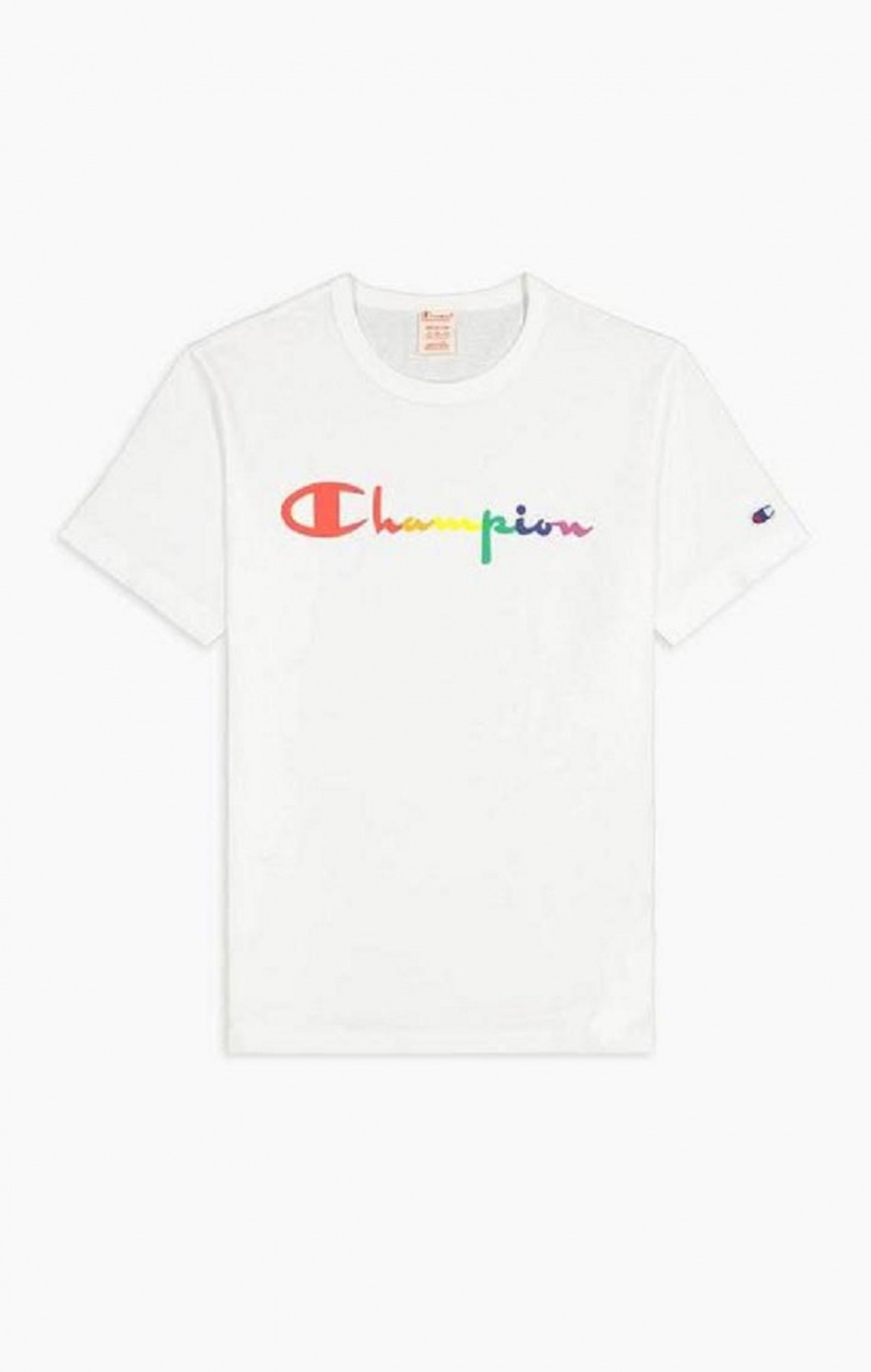 Champion PRIDE Crew Neck T-Shirt T-skjorte Herre Hvite | 7983-QEJXN