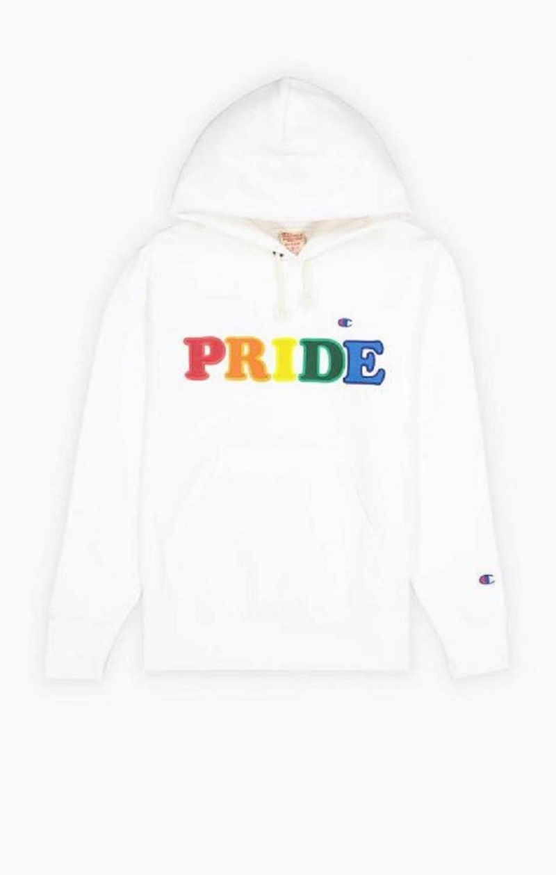 Champion PRIDE Reverse Weave Hoodie Hettegenser Herre Hvite | 6208-IWCSV