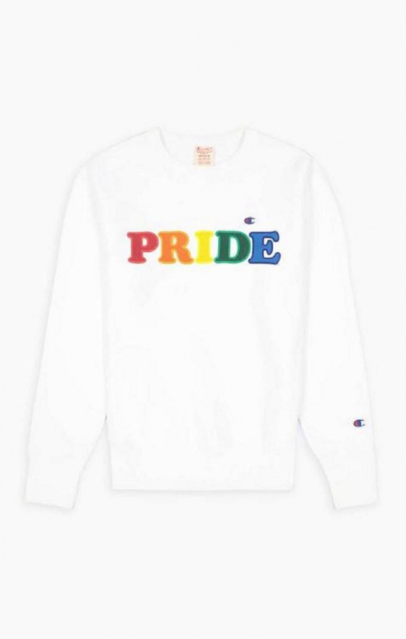 Champion PRIDE Reverse Weave Sweatshirt Gensere Herre Hvite | 6708-RZDJH