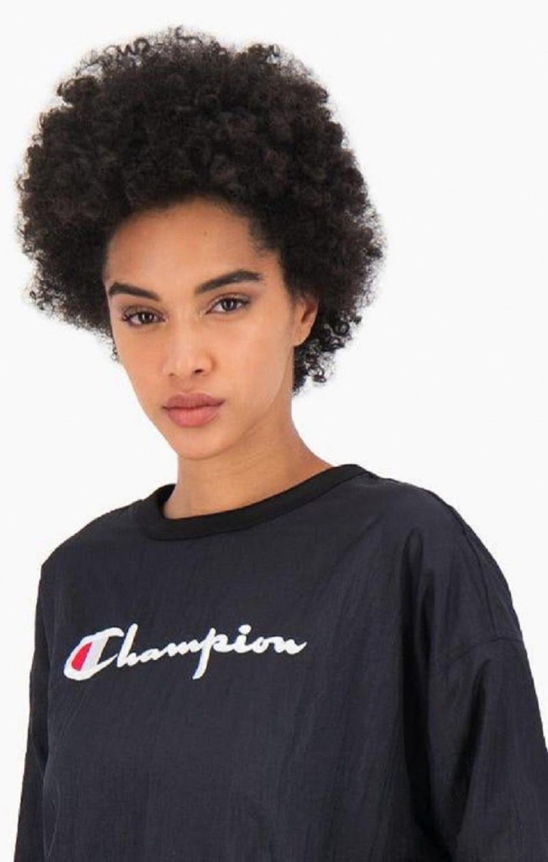 Champion Panel Detail Script Logo Sweatshirt Gensere Dame Svarte | 1270-GDPFA