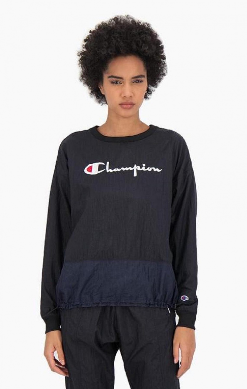 Champion Panel Detail Script Logo Sweatshirt Gensere Dame Svarte | 1270-GDPFA