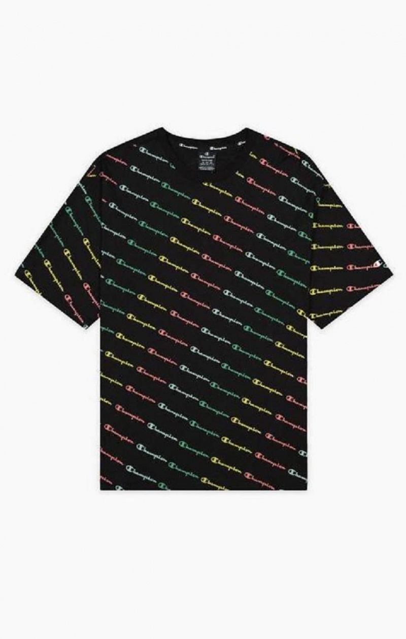 Champion Pastel All-Over Script Logo Print T-Shirt T-skjorte Herre Svarte | 6290-KJUZN