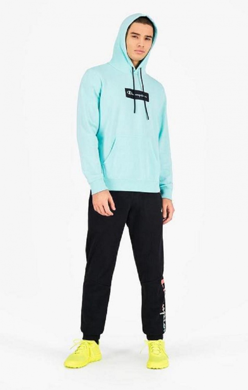 Champion Pastel Box Script Logo Hoodie Hettegenser Herre Lyse Blå | 4580-UICMQ