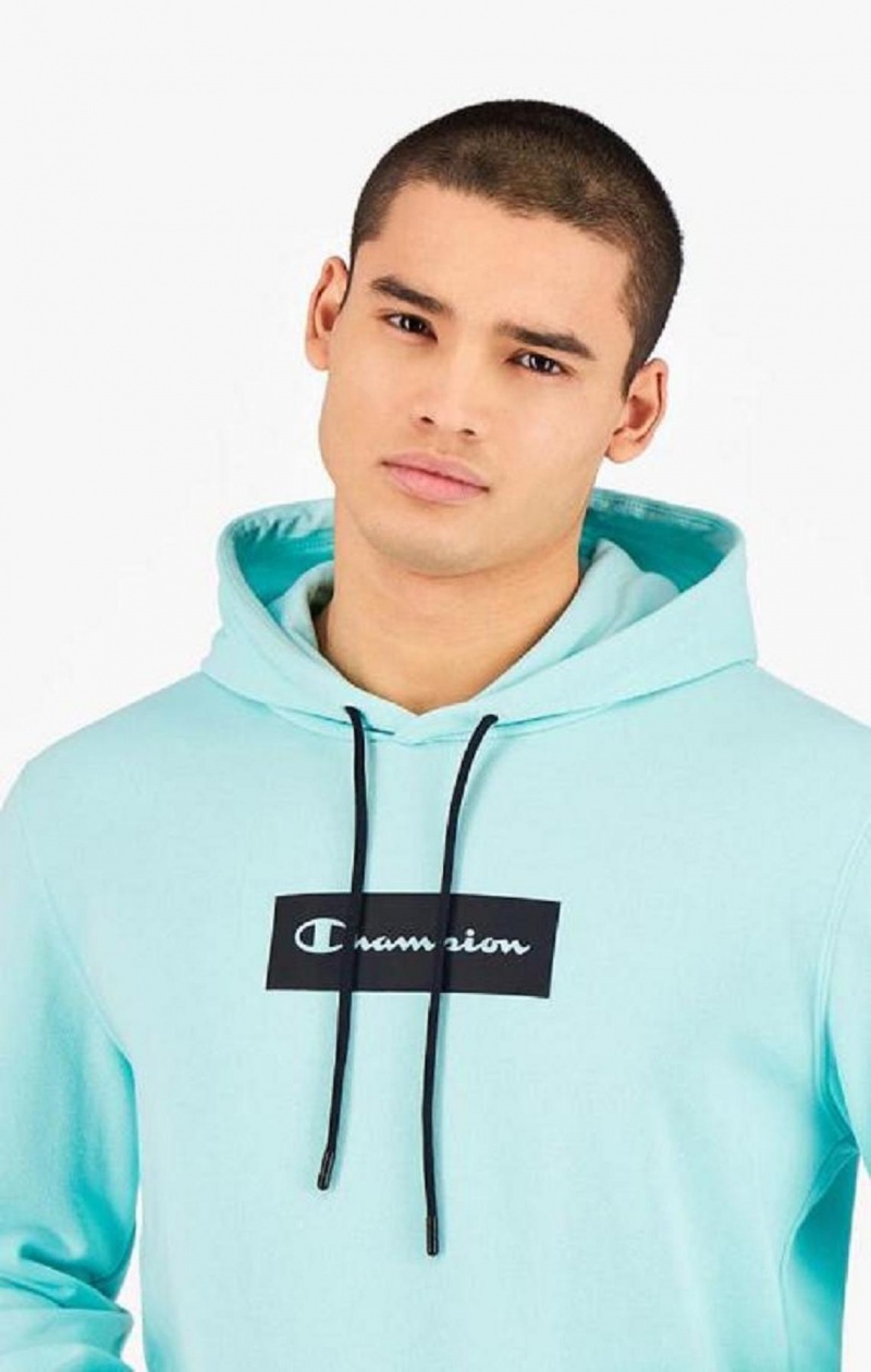 Champion Pastel Box Script Logo Hoodie Hettegenser Herre Lyse Blå | 4580-UICMQ