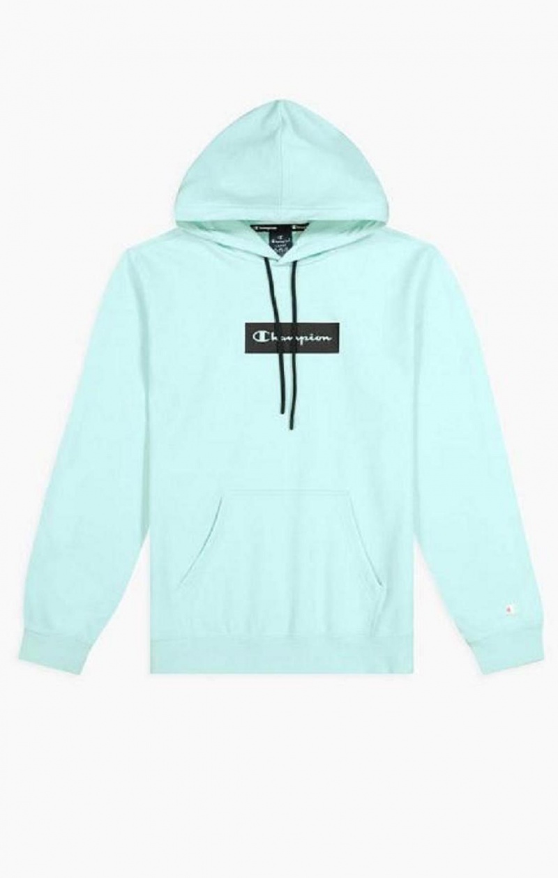 Champion Pastel Box Script Logo Hoodie Hettegenser Herre Lyse Blå | 4580-UICMQ