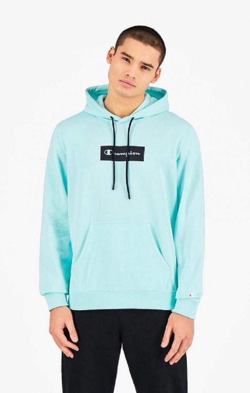 Champion Pastel Box Script Logo Hoodie Hettegenser Herre Lyse Blå | 4580-UICMQ