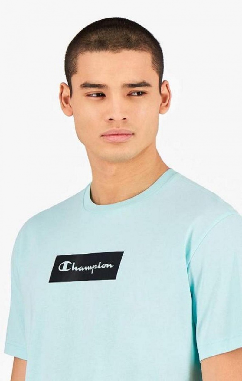 Champion Pastel Box Script Logo T-Shirt T-skjorte Herre Lyse Blå | 4280-SRCAG