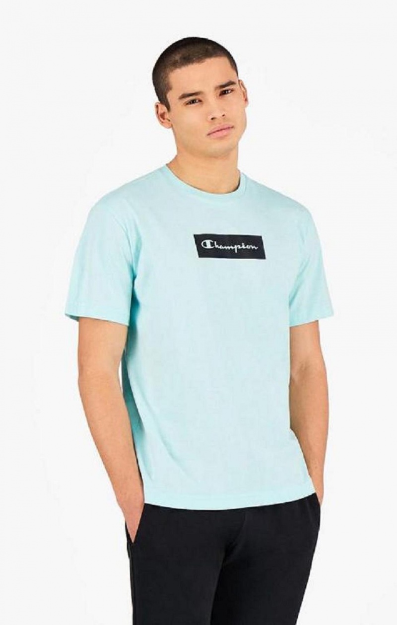 Champion Pastel Box Script Logo T-Shirt T-skjorte Herre Lyse Blå | 4280-SRCAG