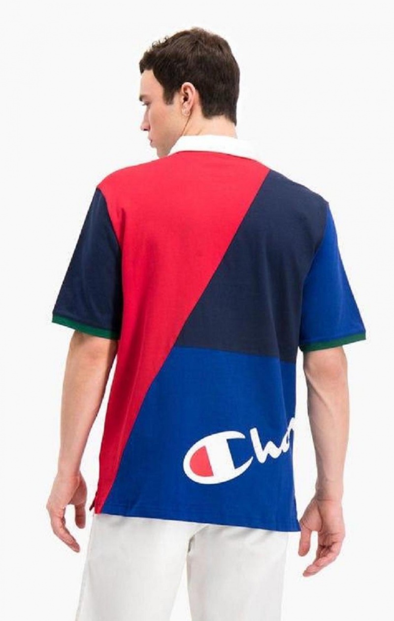 Champion Patchwork Bomull Jersey Polo Shirt T-skjorte Herre Rød Hvite | 0639-VPENA