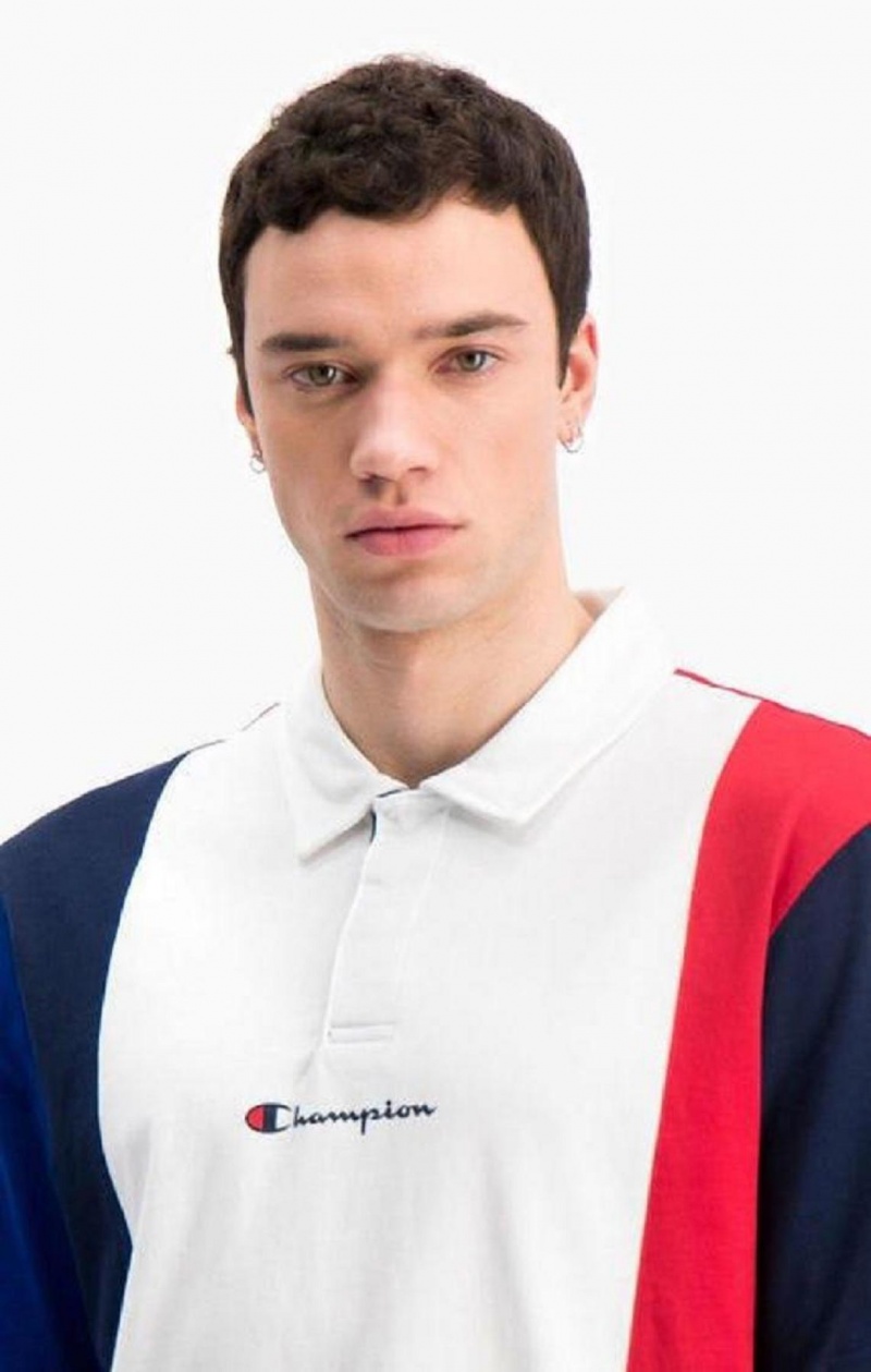 Champion Patchwork Bomull Jersey Polo Shirt T-skjorte Herre Rød Hvite | 0639-VPENA