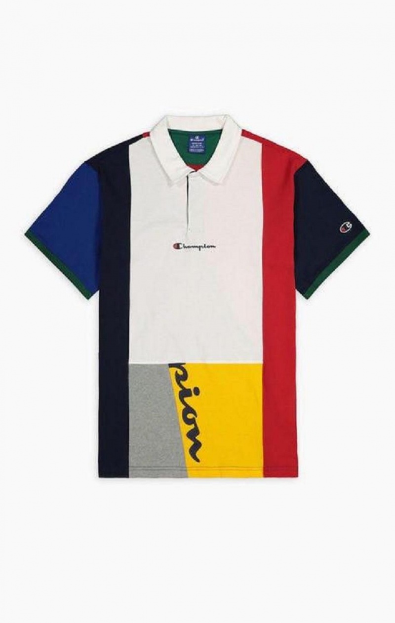 Champion Patchwork Bomull Jersey Polo Shirt T-skjorte Herre Rød Hvite | 0639-VPENA