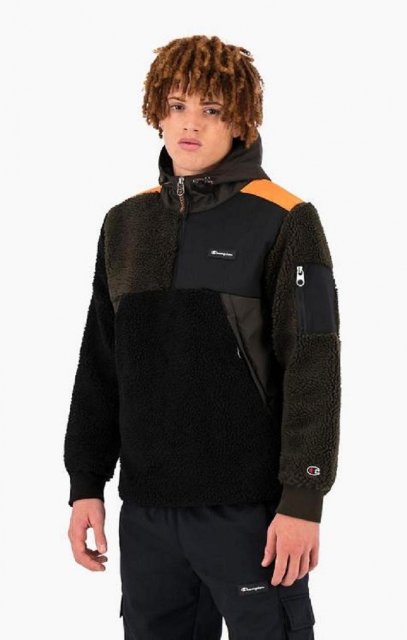 Champion Patchwork Half Zip-Up Teddy Hoodie Hettegenser Herre Svarte | 9037-VTNHM