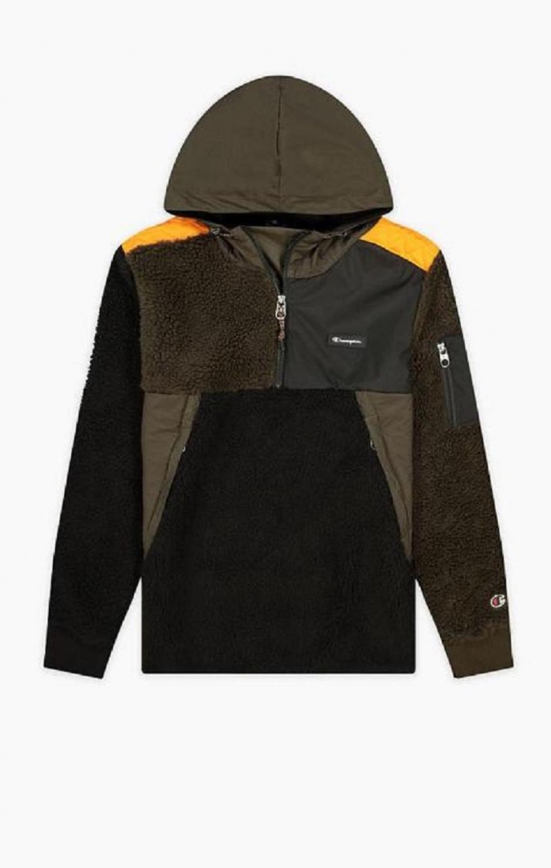 Champion Patchwork Half Zip-Up Teddy Hoodie Hettegenser Herre Svarte | 9037-VTNHM