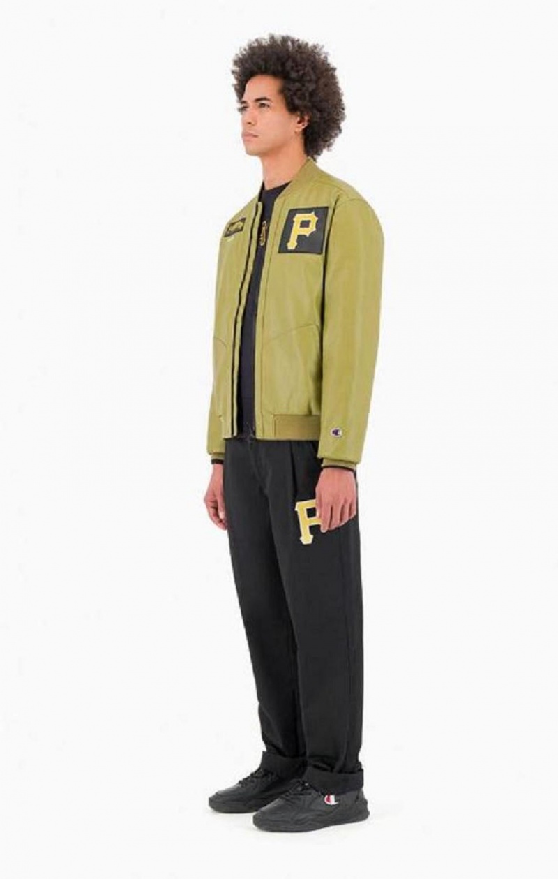 Champion Pittsburgh MLB Fake Lær Bomber Jacket Jakker Herre Olivengrønne Grønn | 9045-ZJTLY