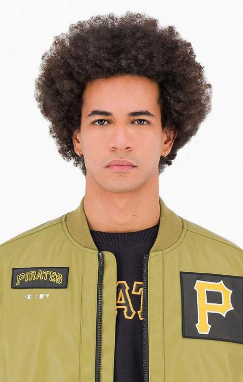 Champion Pittsburgh MLB Fake Lær Bomber Jacket Jakker Herre Olivengrønne Grønn | 9045-ZJTLY