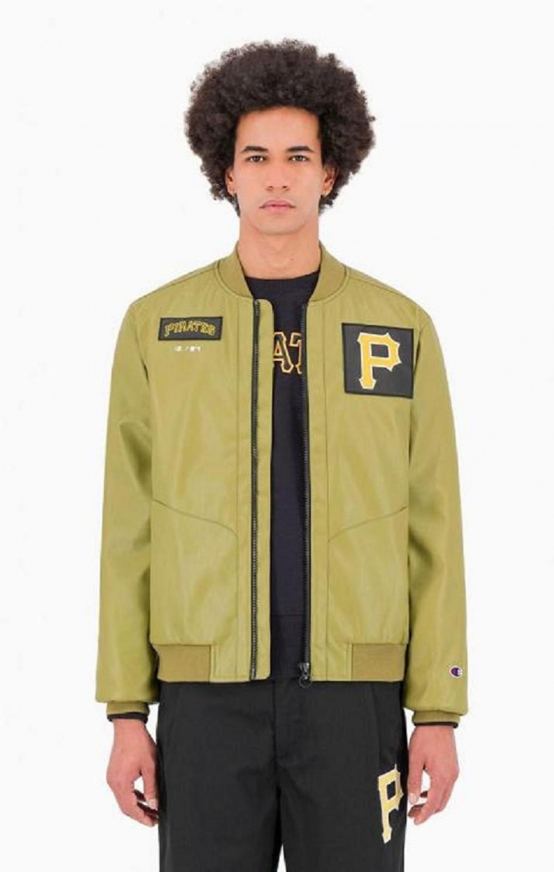 Champion Pittsburgh MLB Fake Lær Bomber Jacket Jakker Herre Olivengrønne Grønn | 9045-ZJTLY