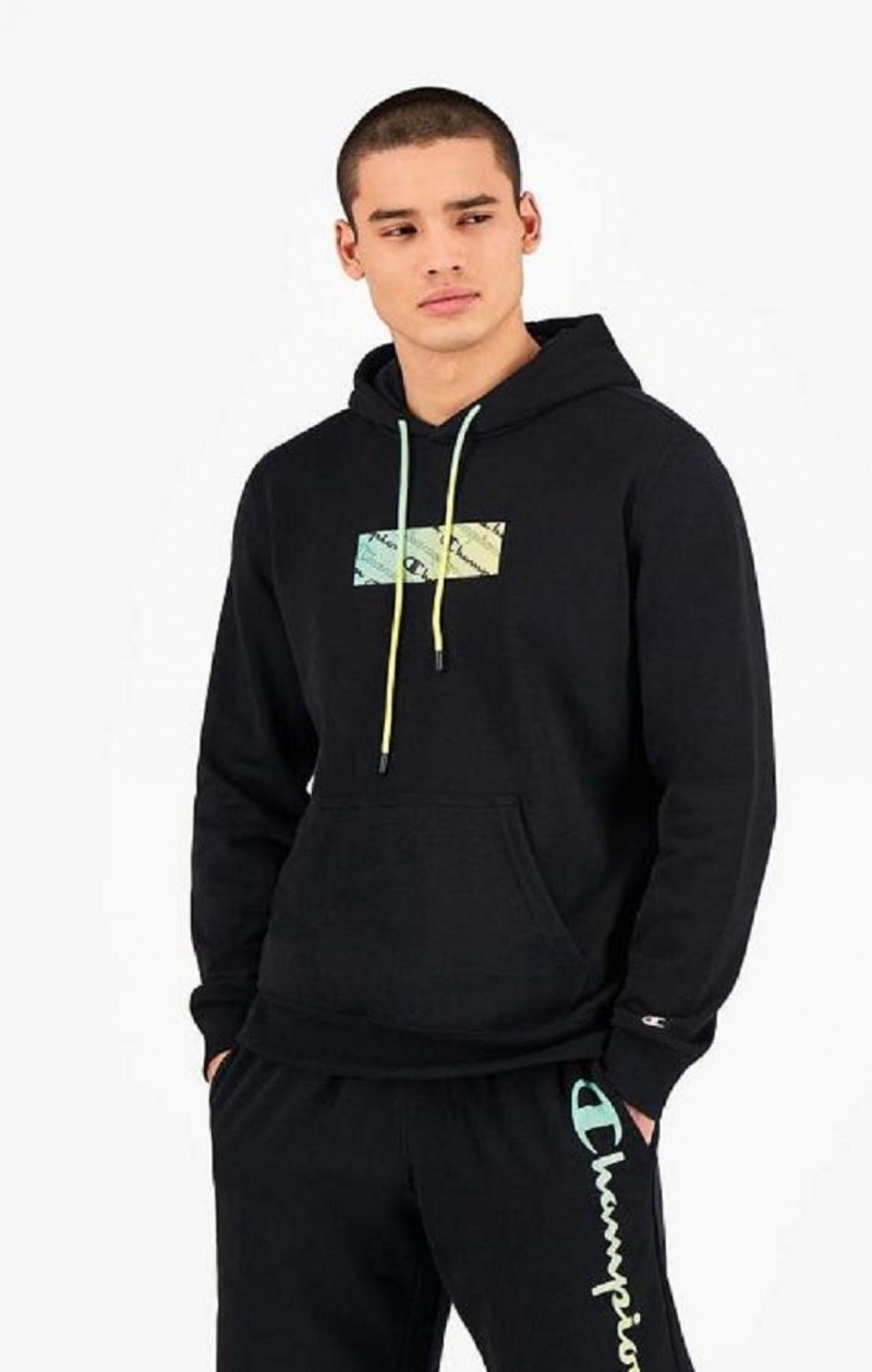 Champion Rainbow Box Script Logo Hoodie Hettegenser Herre Svarte | 1027-AFICW