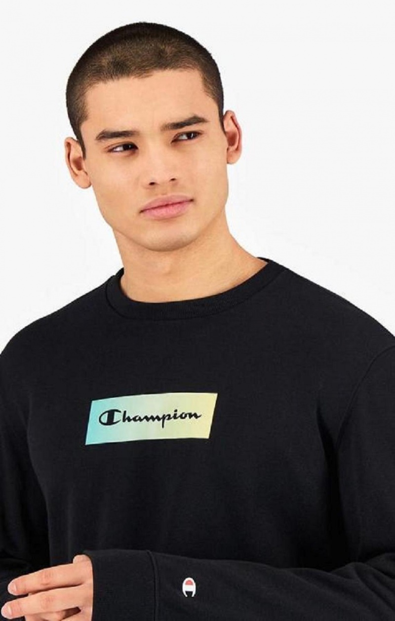 Champion Rainbow Box Script Logo Sweatshirt Gensere Herre Svarte | 2037-FOMZJ