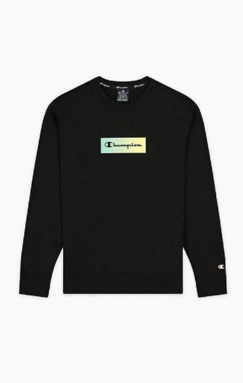 Champion Rainbow Box Script Logo Sweatshirt Gensere Herre Svarte | 2037-FOMZJ