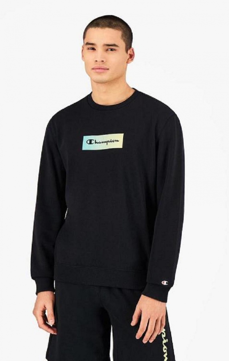 Champion Rainbow Box Script Logo Sweatshirt Gensere Herre Svarte | 2037-FOMZJ