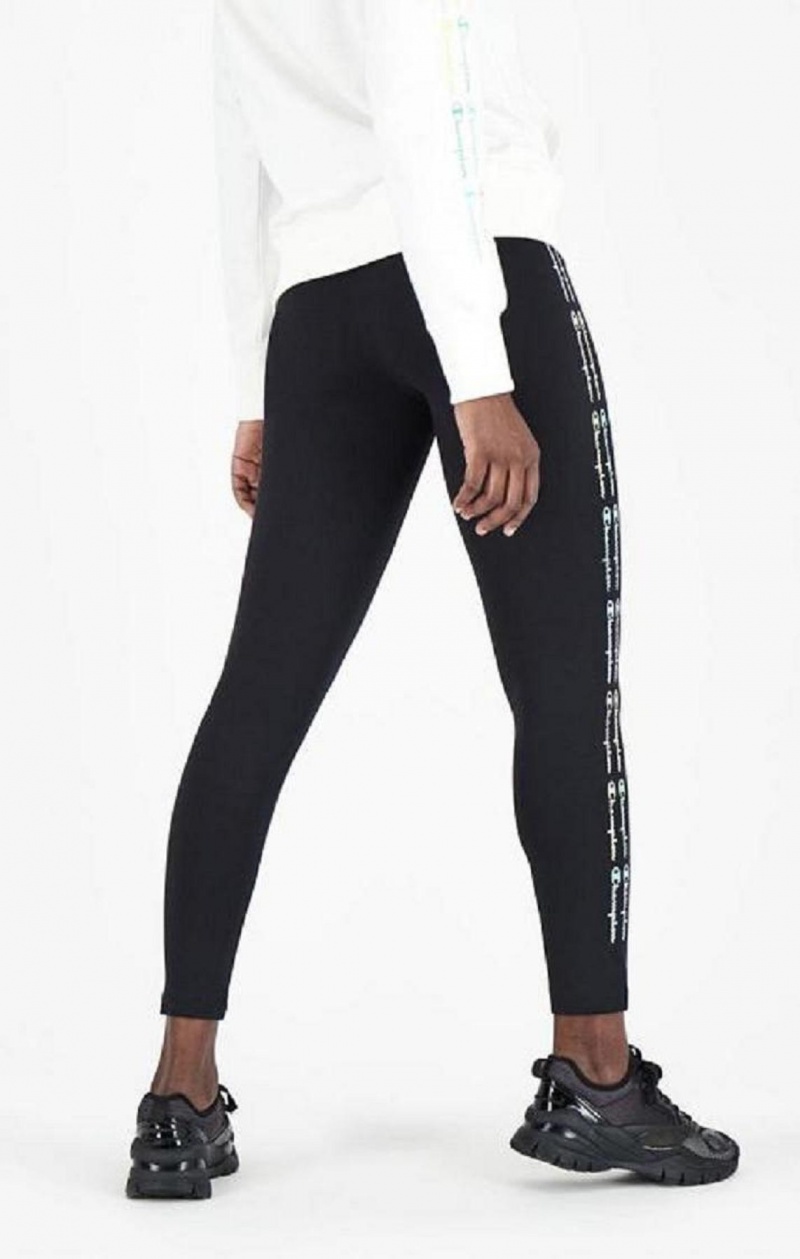 Champion Rainbow Script Logo Print Leggings Joggebukse Dame Svarte | 2379-DQFWB