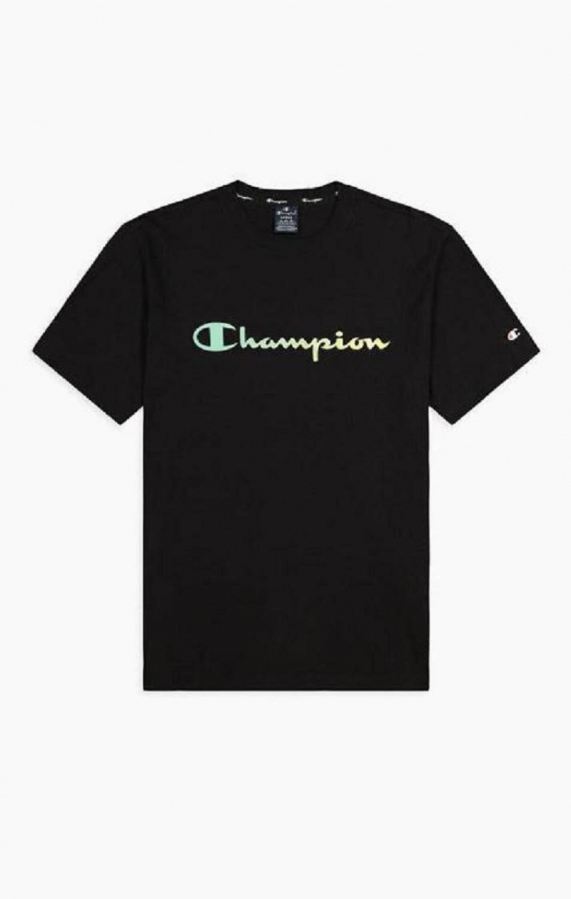 Champion Rainbow Script Logo T-Shirt T-skjorte Herre Svarte | 3921-IQZXK