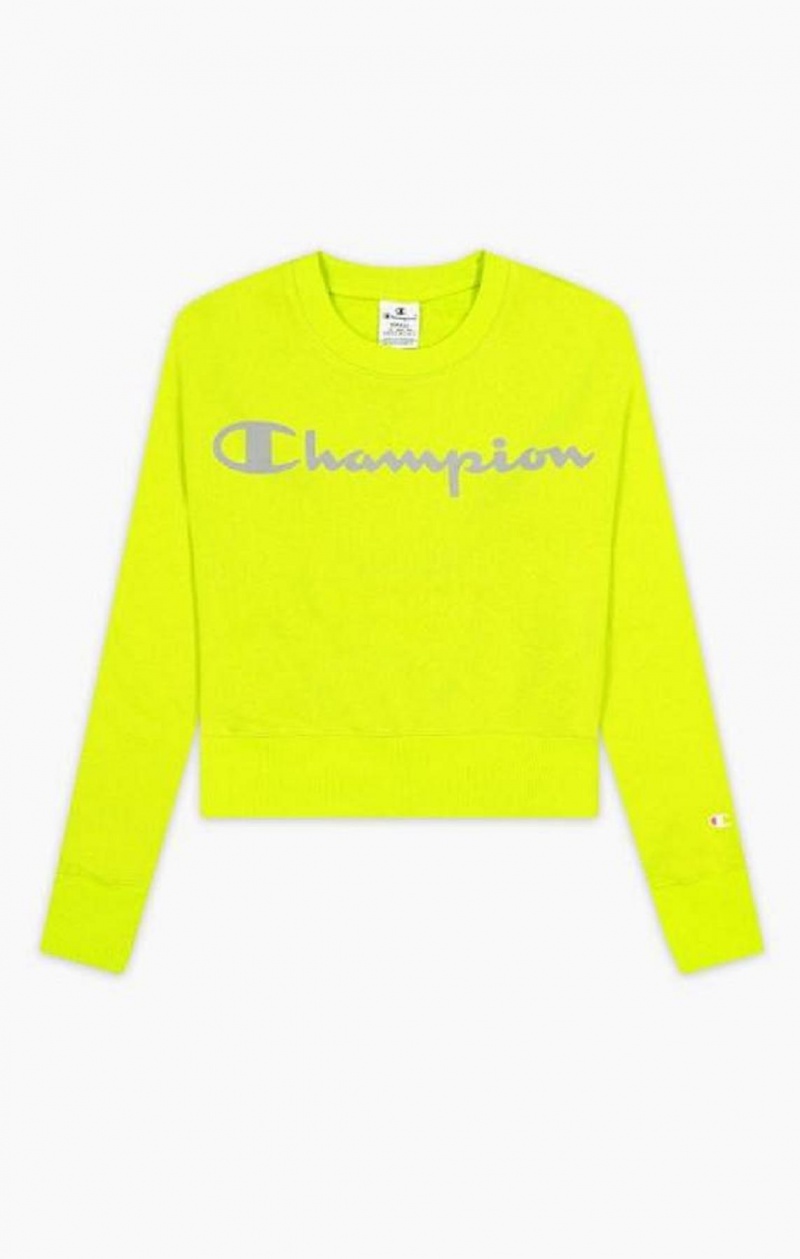 Champion Reflective Logo Fleece Sweatshirt Gensere Dame Olivengrønne Grønn | 6194-ZWYXQ