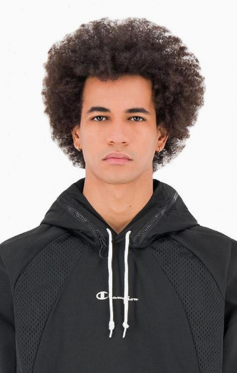 Champion Reflective Logo Mesh Panel 2-in-1 Sweatshirt Hettegenser Herre Svarte | 1427-DSYZL