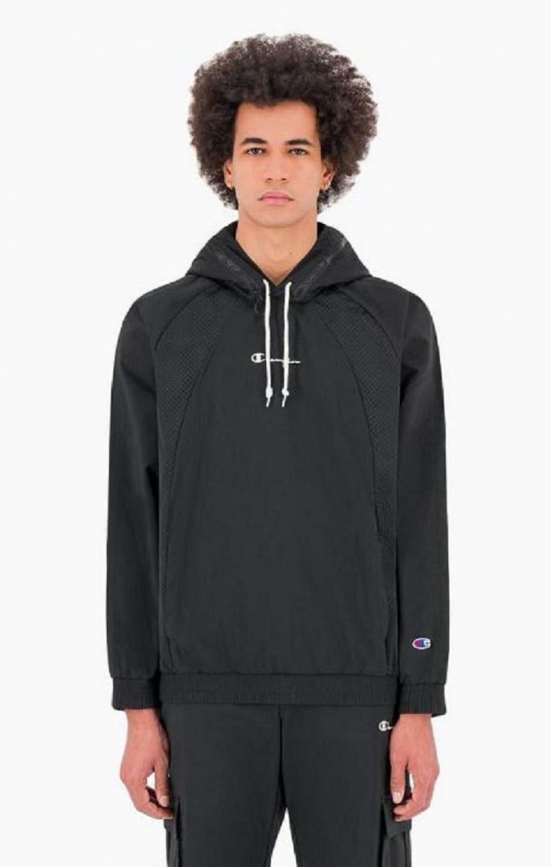 Champion Reflective Logo Mesh Panel 2-in-1 Sweatshirt Hettegenser Herre Svarte | 1427-DSYZL