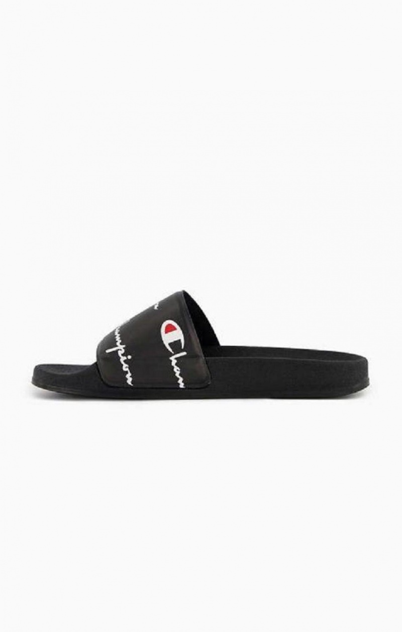 Champion Repeat Script Logo Print Pool Slides Badesandaler Herre Svarte | 0426-IZYDM