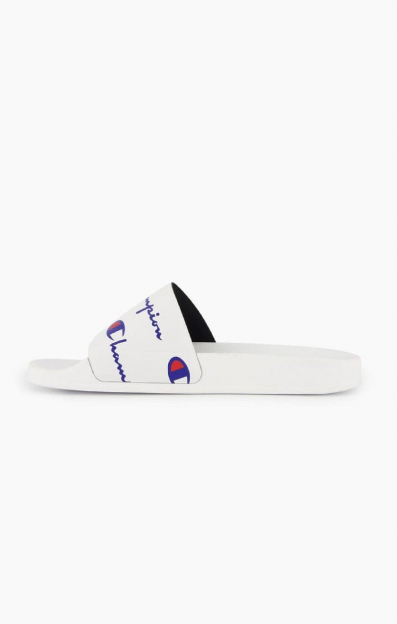 Champion Repeat Script Logo Print Pool Slides Badesandaler Dame Hvite | 5328-NSXEP