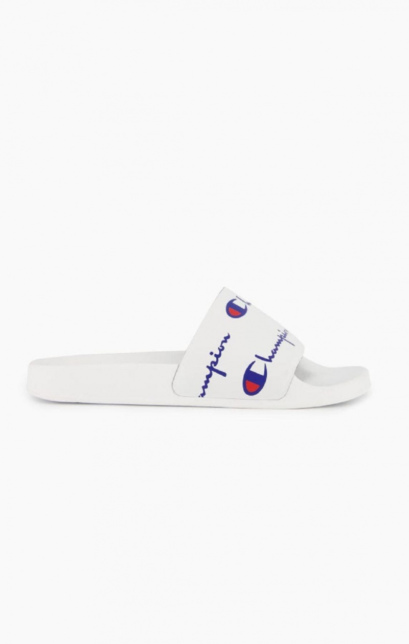 Champion Repeat Script Logo Print Pool Slides Badesandaler Dame Hvite | 5328-NSXEP