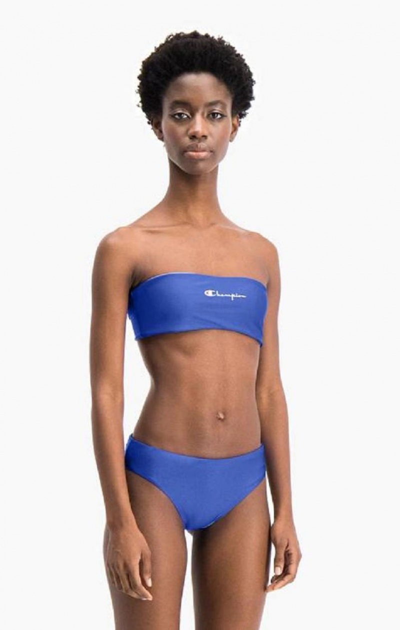 Champion Reversible Script Logo Bikini Top Badetøy Dame Blå | 9302-AMHBZ