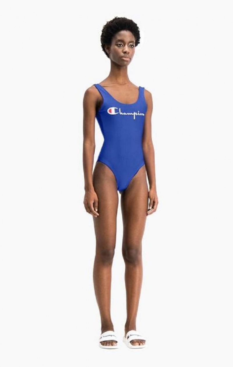 Champion Reversible Script Logo Swimsuit Badetøy Dame Blå | 1850-JWIAC