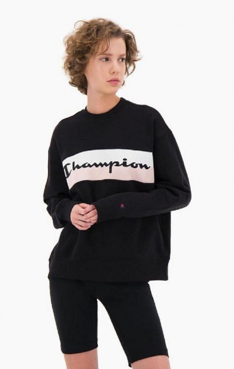 Champion Rib Insert Script Logo Bomull Terry Sweatshirt Gensere Dame Svarte | 8679-AGMKL