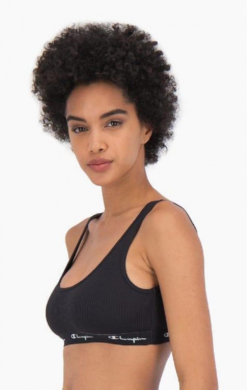 Champion Ribbet Bomull Logo Trim Bralette Badetøy Dame Svarte | 9870-LJSCR