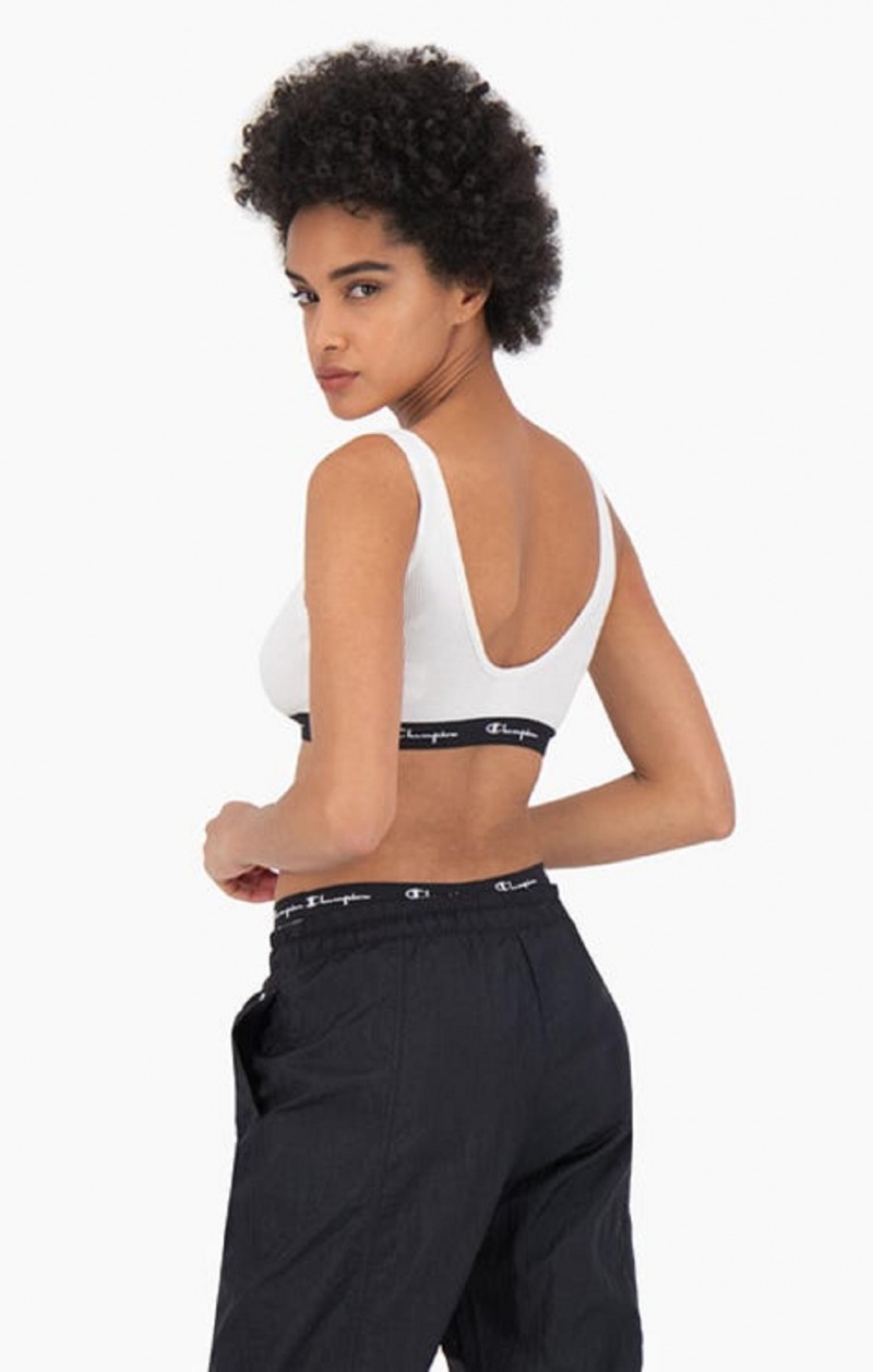 Champion Ribbet Bomull Logo Trim Bralette Badetøy Dame Hvite | 2408-IFYBQ